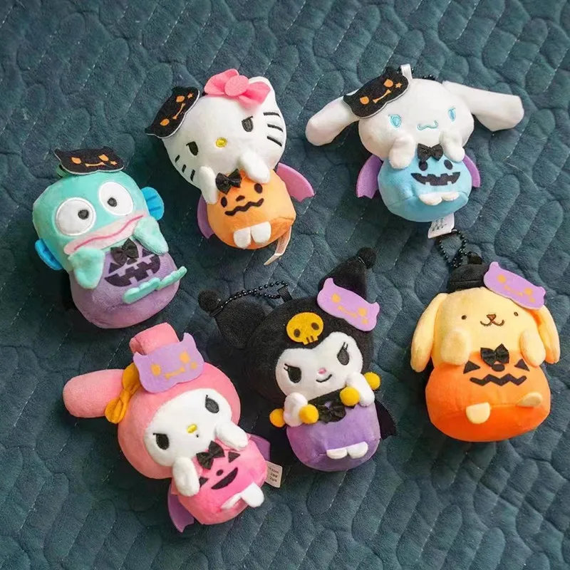 

Sanrio Cinnamoroll Melody Kuromi Hello Kitty Purin Hangyodon Cute Halloween Plush Doll Key Chain Kawaii Fluffy Toy Pendant Gifts