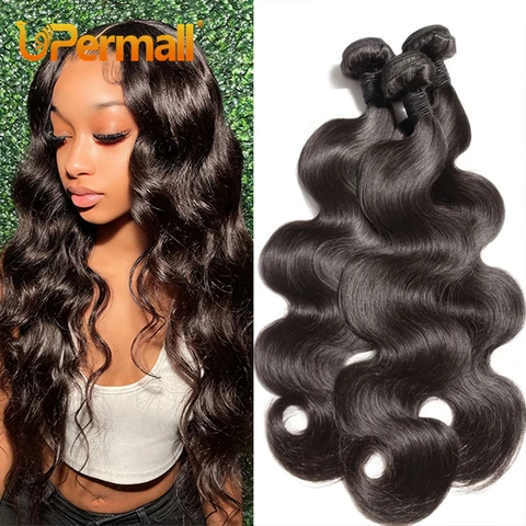 Upermall мягкие волнистые человеческие волосы 1/3/4, скидки 8-30 дюймов, 100% бразильские волосы Remy, плетение для женщин, естественный цвет
