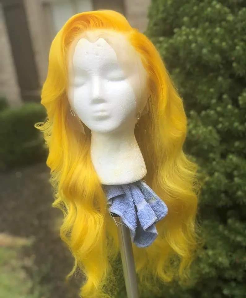 RONGDUOYI ярко-желтый Синтетический волнистый парик на шнуровке спереди для женщин
