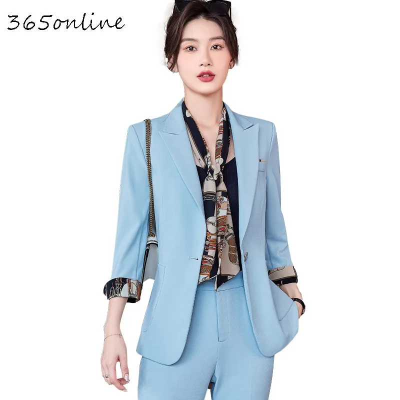 Women Business Suits with Pants and Tops Blaser 2022 Spring Summer Ladies Work Wear Pantsuits Blazers Trousers Set Pantsuits
