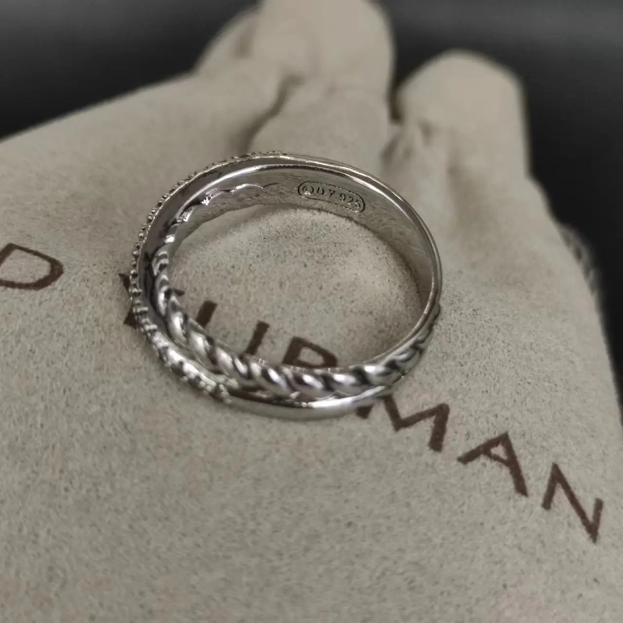 David Yurman Rings Cable Collectibles Twisted Line  White Stone Stack in Sterling Silver with Pavé Diamonds