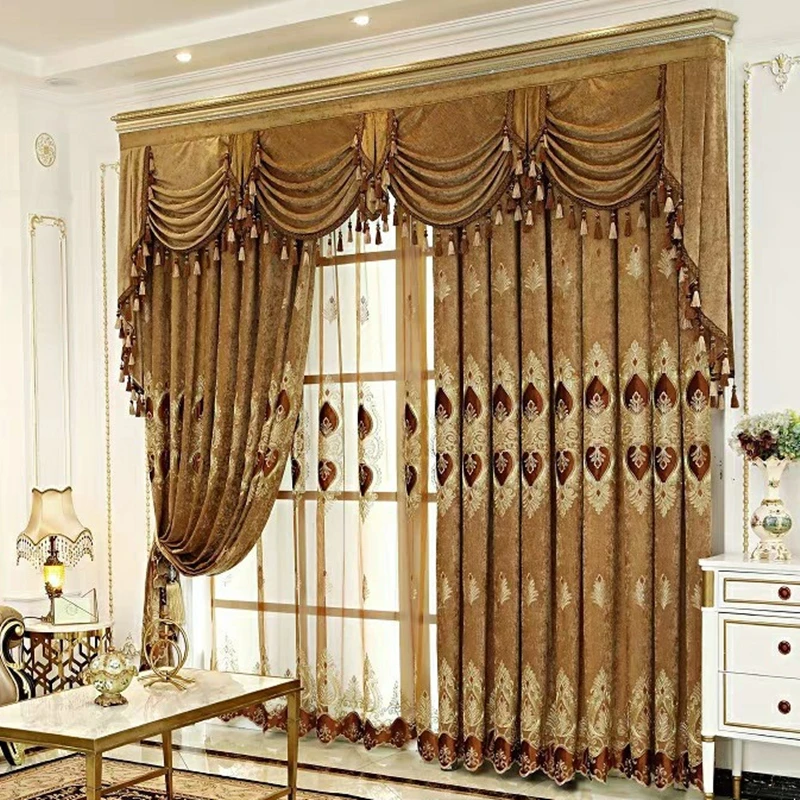 

Luxury Curtains for Bedroom Living Room Dining Embroidered Chenille Purple Drape for Windows Treatment Pelmet Valance Blackout