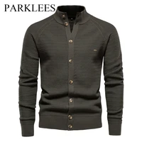 parklees mens green knitted cardigan sweater 2022 fashion single breasted stand collar coat warm casual regular fit knitwear top