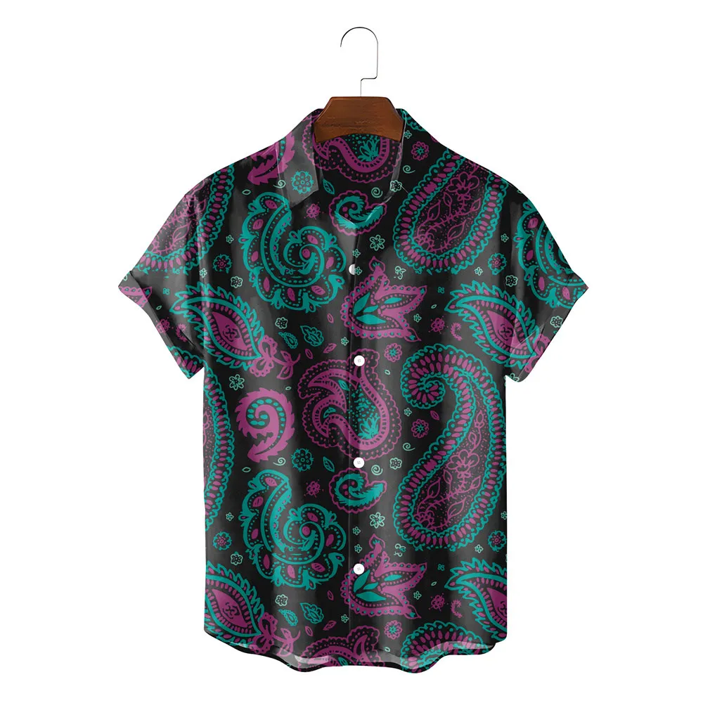 

26 Colors Summer Fashion Mens Hawaiian Shirts Short Sleeve Button Vintage Clothes Print Casual Beach Aloha Shirt Plus Size 5XL