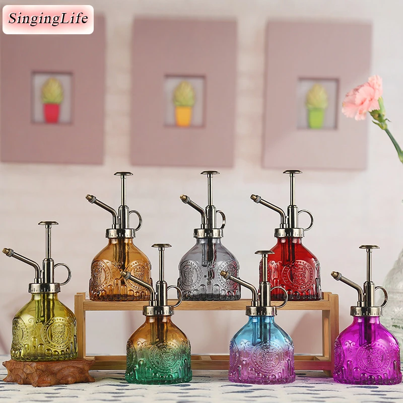

200ML Gradient Retro Glass Watering Spray Bottle Anti-slip Large Capacity Flower Water Spray Bottle For Household Indoor Potted