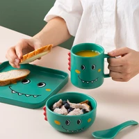 creative cartoon ceramic tableware household childrens dinosaur dinner plate baby bowl spoon christmas cute gift set