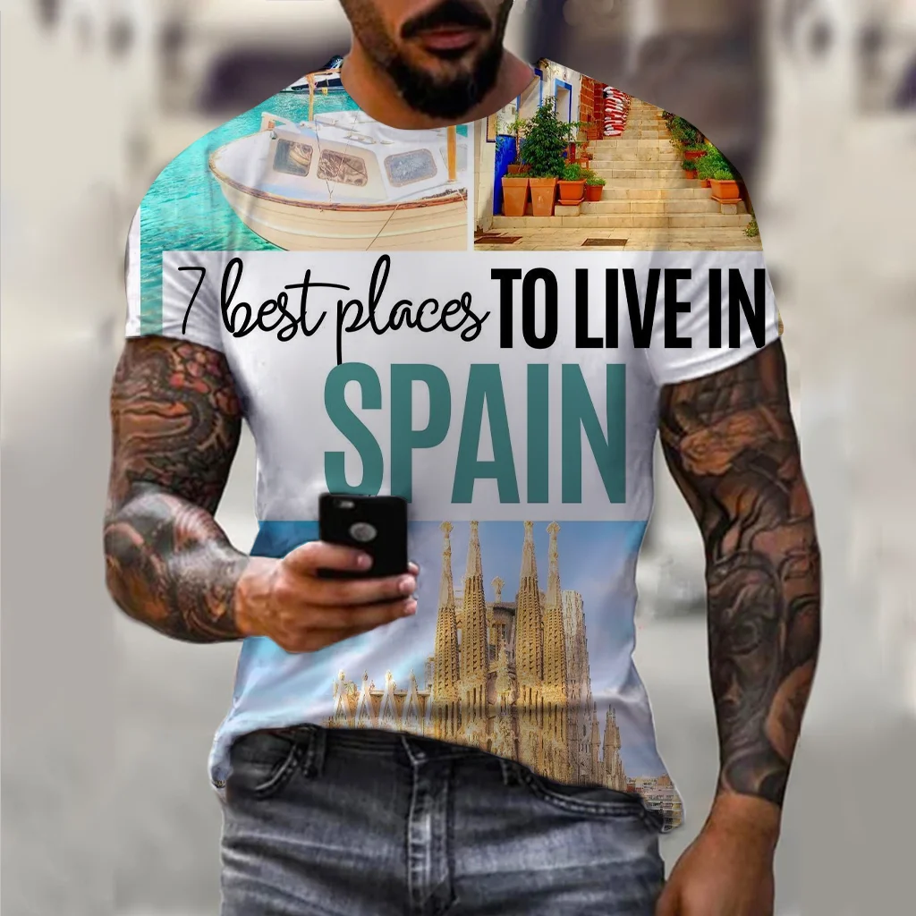 

Spain Men's T-Shirt For Men 3D Printed Spanish Poster Oversized T Shirts Fashion Tops Short Sleeves Summer Men's Clothing Tees