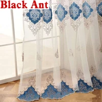 european embroidered blue velvet sheer tulle curtains for living room kitchen bedroom window voile tulle drape decor cortinas