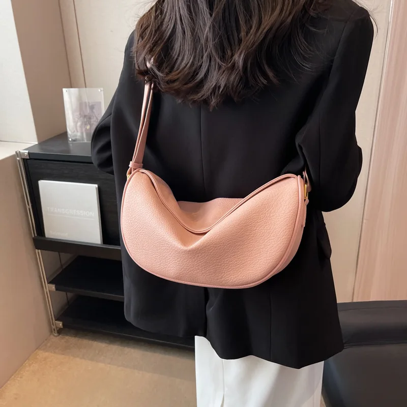 Soft Leather Texture Single Shoulder Crossbody Bag Fashion Trendy Wide Shoulder Strap Dumpling Underarm Bag Casual Chest Satchel
