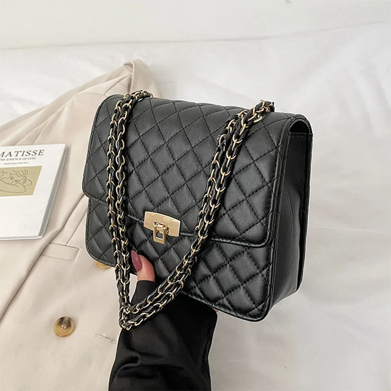 

High Quality Solid Color Leather Shoulder Bag For Women 2022 Vintage Trend Chain Crossbody Bags New Ladies Luxury Designer Purse