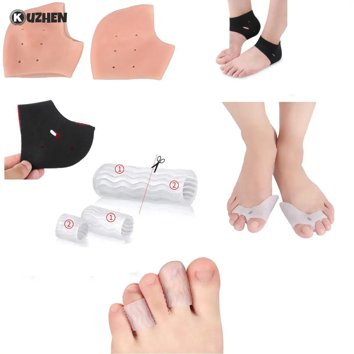 

1pair Silicone Feet Care Socks Moisturizing Gel Heel Thin Socks Foot Skin Care Protectors With Hole Cracked Foot Care Tool