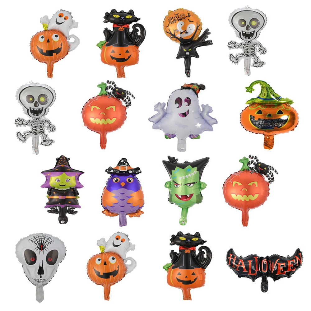 

15pcs/Set Mini Mixed Cartoon Halloween Balloons Pumpkin Ghost Spider Bat Foil Balloon Halloween Party Decorations Kids Toys