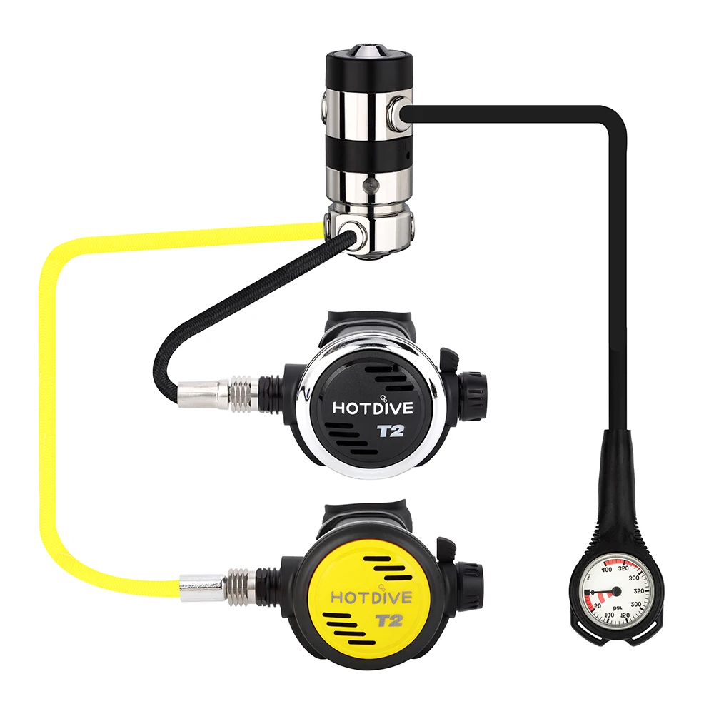 

Hotdive Full Regulator Set Adjustable Octopus Second Stage First Stage Scuba Regulator Package with Submersible Pressure Gauge