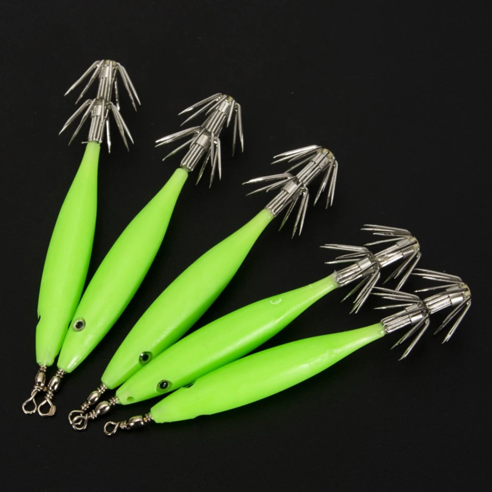 

5Pcs Luminous Octopus Jig Hook 8cm Of Wood Shrimp Bait Squid Hook Sea Fishing Artificial Baits Sea Fishing Carbon Steel Lure