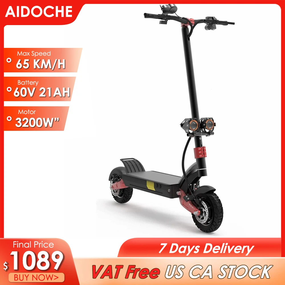 

3200W Electric Scooter 60V 21AH Up To 70KM/H 60-90KM Range 10Inch Off Road EScooter Folding Electric Kick Scooter for Adults