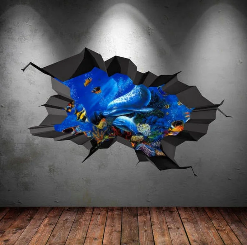

Dolphin Wall Decal, Fish Wall Decal, Sea Life Wall Decals, Aquarium Wall Decal, 3D Wall Art, Kids Room Decor, Vinyl Wall Sticker
