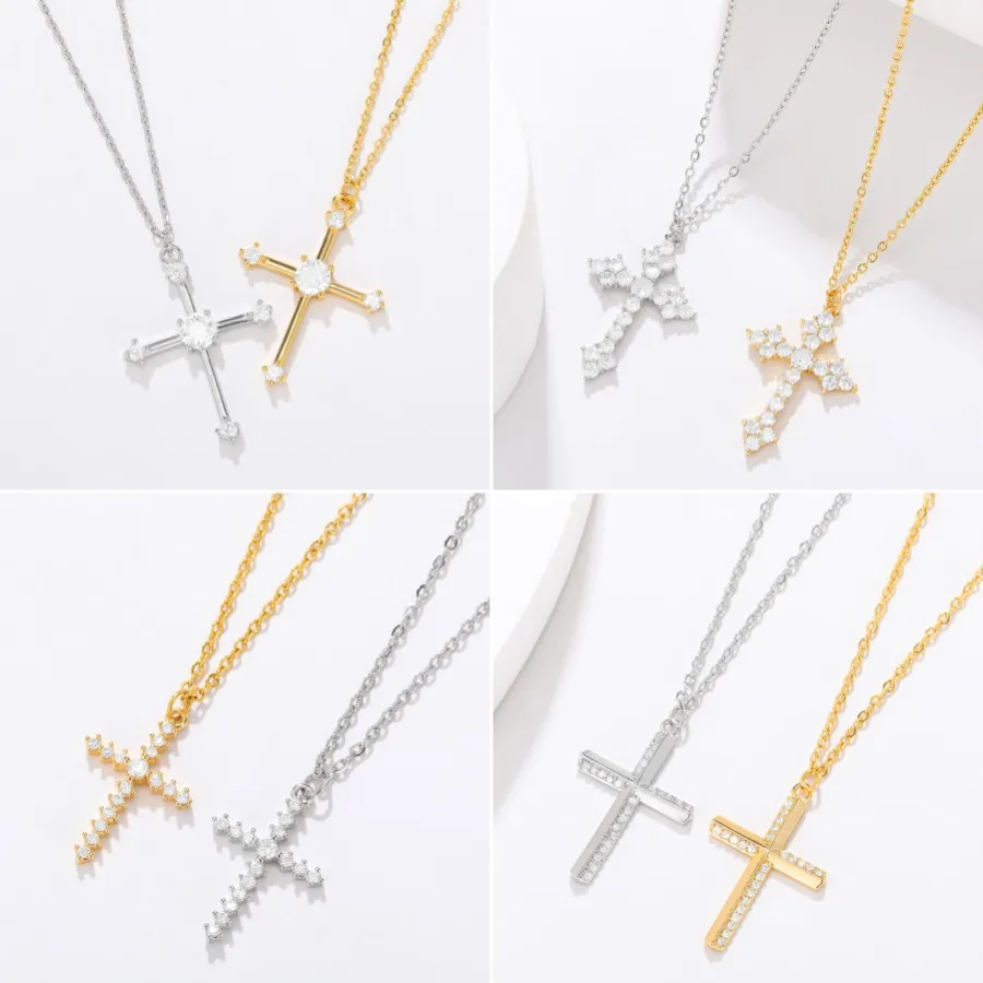 

Cubic Zirconia Cross Pendant Necklace for Women Fashion Fine Cross Choker Christian Clavicle Chain Jesus Prayer Jewelry Gifts