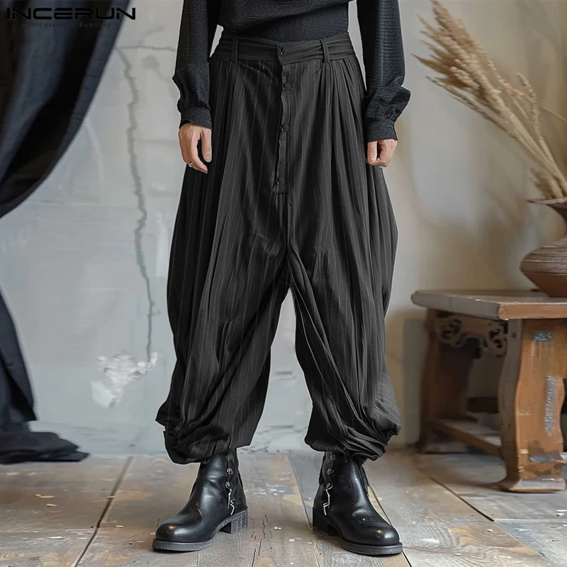 INCERUN мужские брюки со средней талией на пуговицах повседневные свободные в