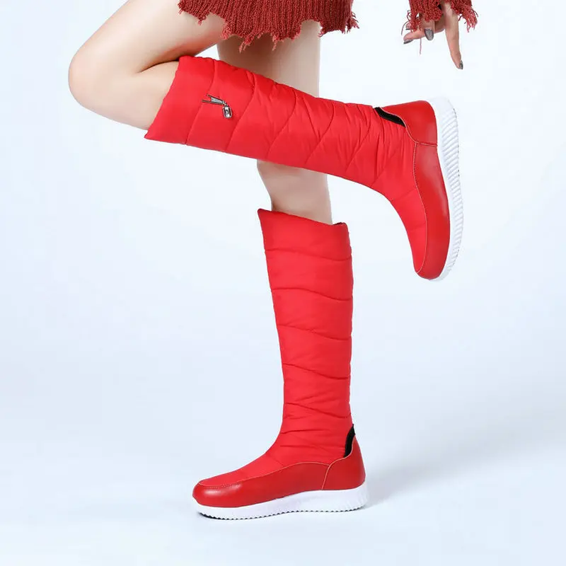 

2022 Winter Women Knee High Boots Waterproof Plush Snow Boots Comfortable Falt Non-slip Ladies Boots Shoes Black White Red