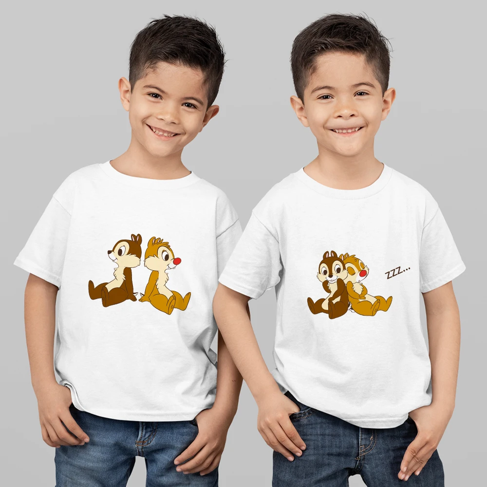 

Костюм сестры из мультфильма Disney, комплект из 2 предметов, футболка с коротким рукавом, с принтом «Чип-n'-Дэйл», Забавная детская футболка с графическим рисунком