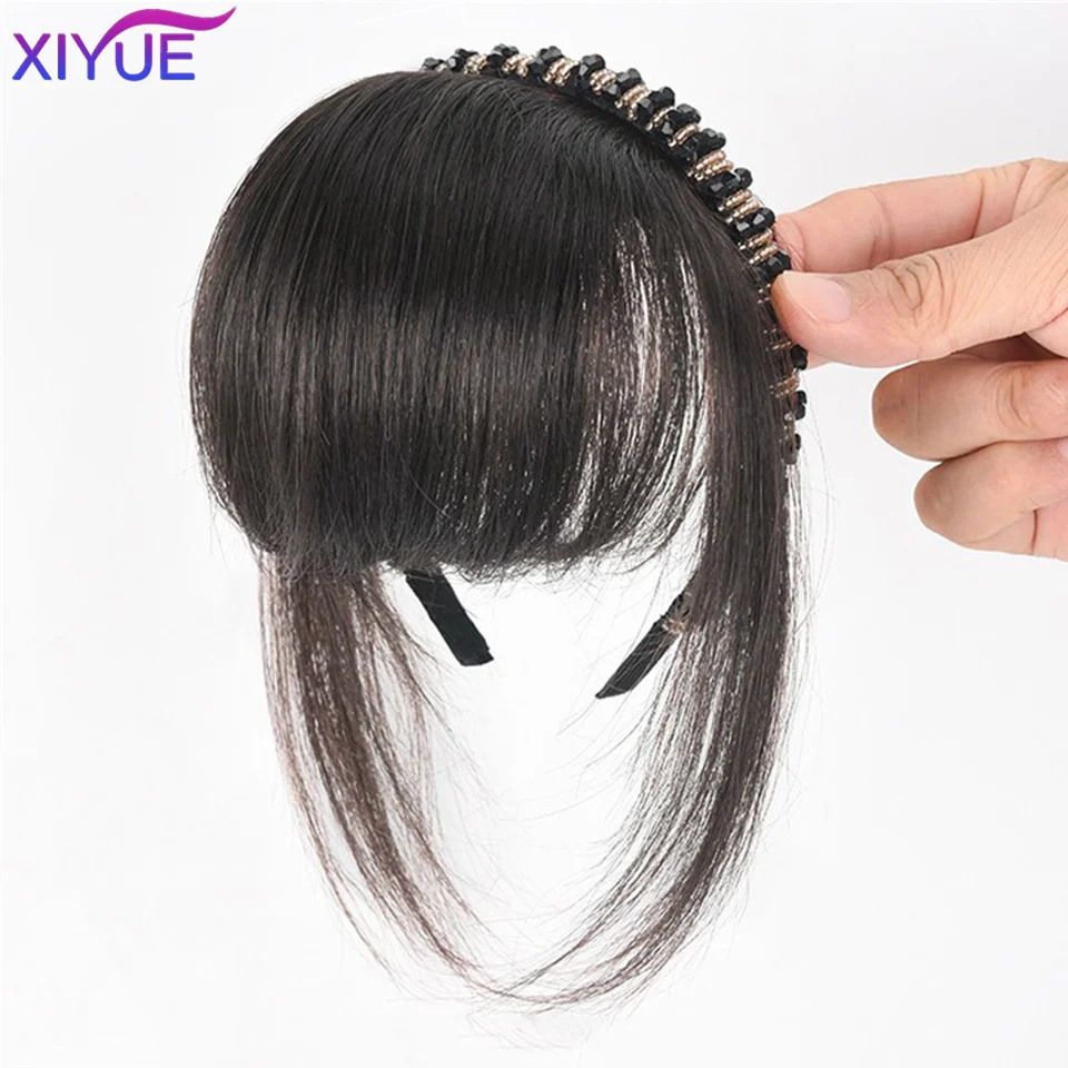 Synthetic Fake Bangs Hair Neat Rhinestone hairband With Braids Headband Heat Resistant Bangs In Hair Extensions Hairpieces Hair