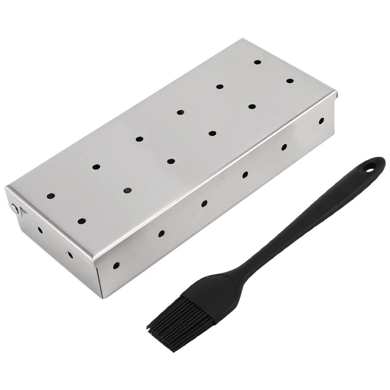 

A63I Large Smoker Box For BBQ Charcoal &Gas Grill Box With Brush Large Capacity Wood Chip Box For Smoked Flavor Meat Grilling