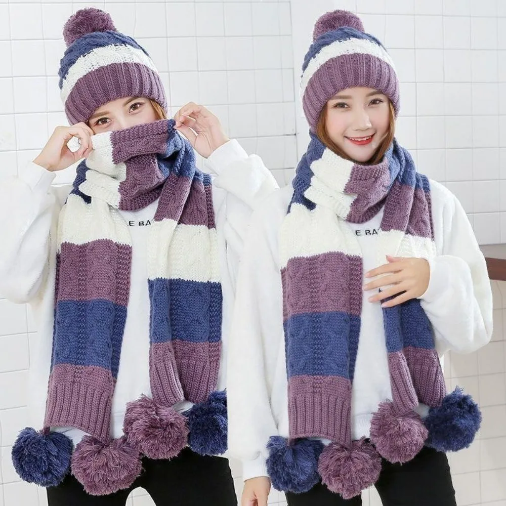 

3Pcs/set Beautiful Thick Knit Soft Womens Ladies Hat Set Scarf Set Hat Scarf Gloves Set