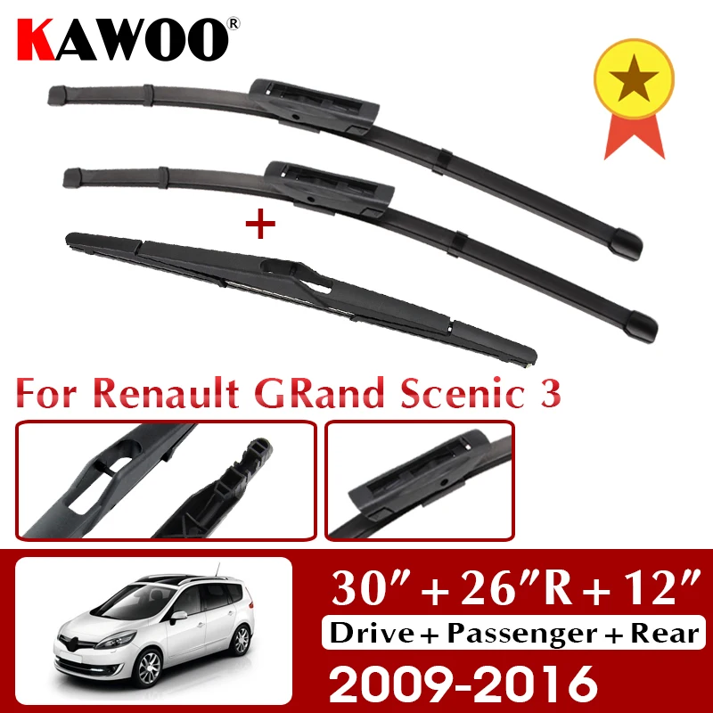 

KAWOO Front Rear Windshield Windscreen Wiper Blades Set For Renault GRand Scenic 3 2009 2010 2011 2012 2013 2014 2015 2016