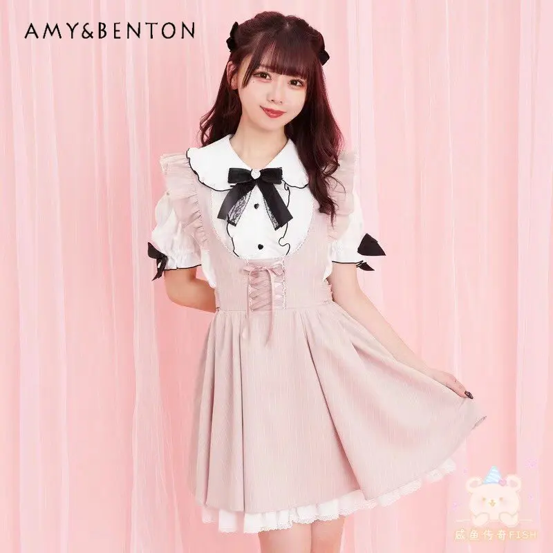 

Женское летнее милое Сетчатое платье SC в стиле пэчворк со шнуровкой и бантом, милое платье миди в Стиле Лолита с оборками и завязкой на талии