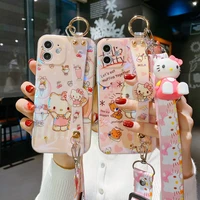 hello kitty 3d doll pendant luxury lanyard phone cases for iphone 13 12 11 pro max xr xs max x shockproof soft shell girl gift