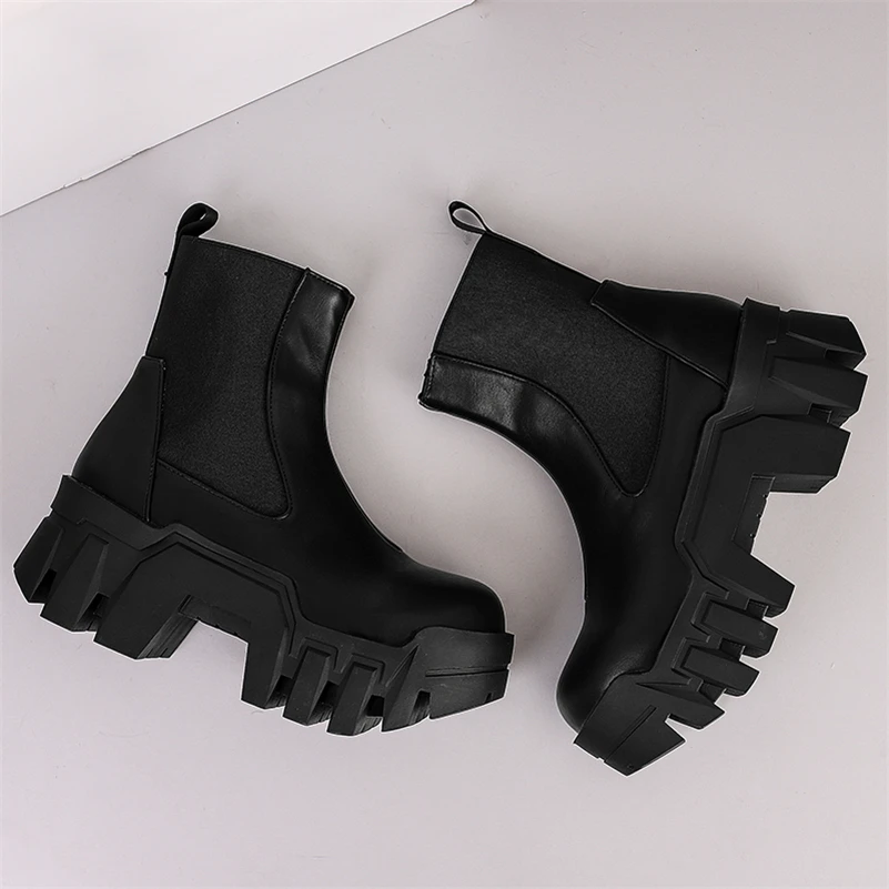 Ботильоны женские короткие на платформе с круглым носком толстом высоком