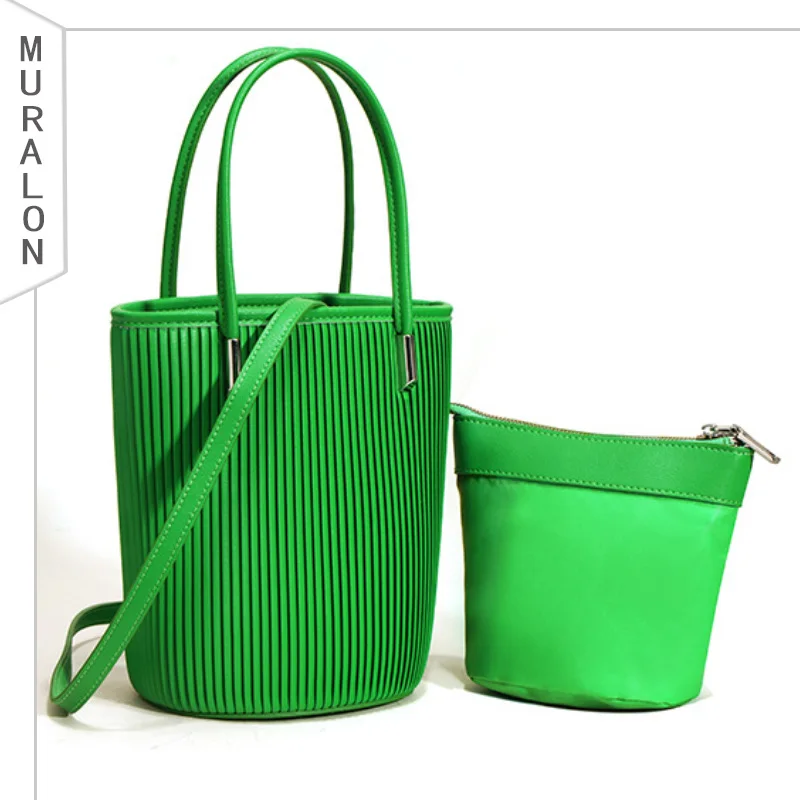 Women's Vegetable Basket Bucket Bag Genuine Leather Folded Luxury Designer Handbags Fashion All-match Shoulder Messenger Bag