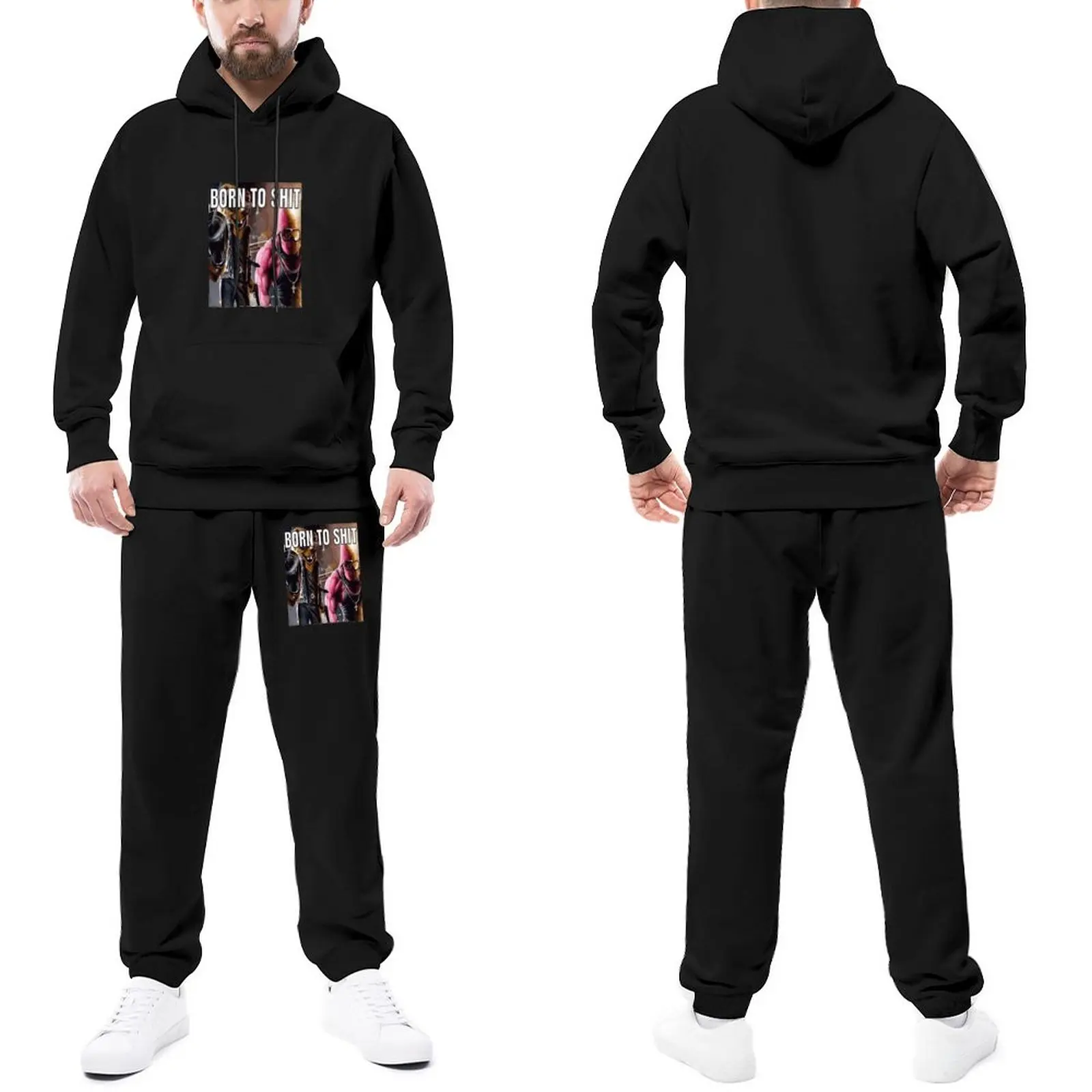 

BORN TO SHIT Patrick Tracksuits Date Funny Words Hoodie Set Men Stylish Jogging Suit Gym Hip Hop Hoody Sweatpant Set