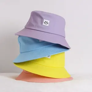 Imported Bucket Hat 2023 New Fisherman Cap Beach Hats for Baby Girl Kids Boy Candy Colors Smile Face Sun Caps