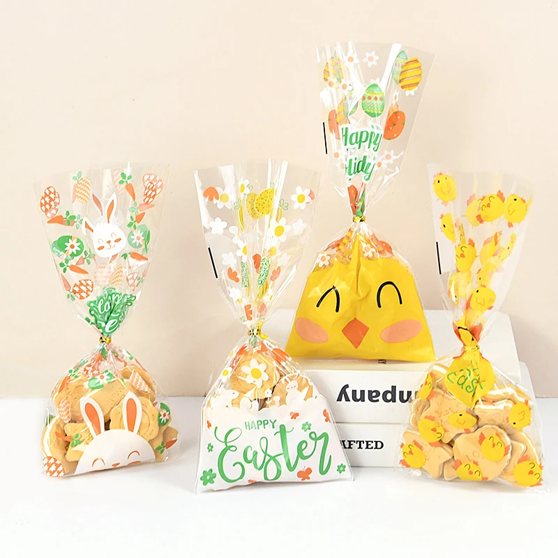 

50pcs Easter Cookie Candy Gift Bags Cartoon Bunny Rabbit Heart Plastic Bag Easter Party Valentine's Day Favor Decoration Supplie