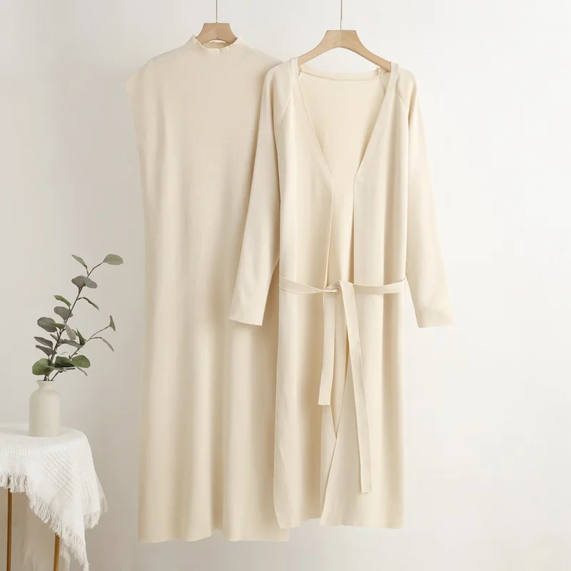 Элегантные однотонные вязаные комплекты из 2 предметов женские трикотажные