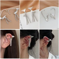punk fairy clip earrings ear hook earring for women girl irregular metal crystal tassel ear cuffs korean no percing earring