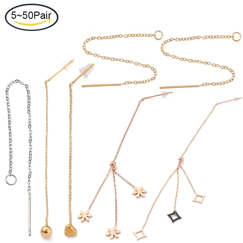 

5-50Pair About 90mm Stainless Steel Earrings Thread Dangling Threaded Stainless Steel Ear Threads for Jewelry Earring Making