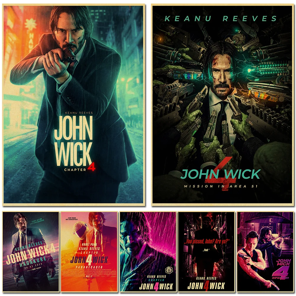 

John Wick Chapter 4 Movie Retro Poster Vintage Art Print Kraft Paper Posters Home Bar Cafe Room Decor Art Wall Painting