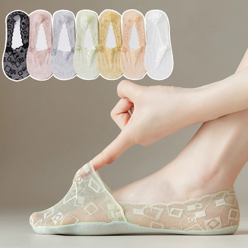 

Summer Lace socks Invisible Women's Anti-slip Meh Lace Boat Socks Breathable Women sexy transparent Invisible socks
