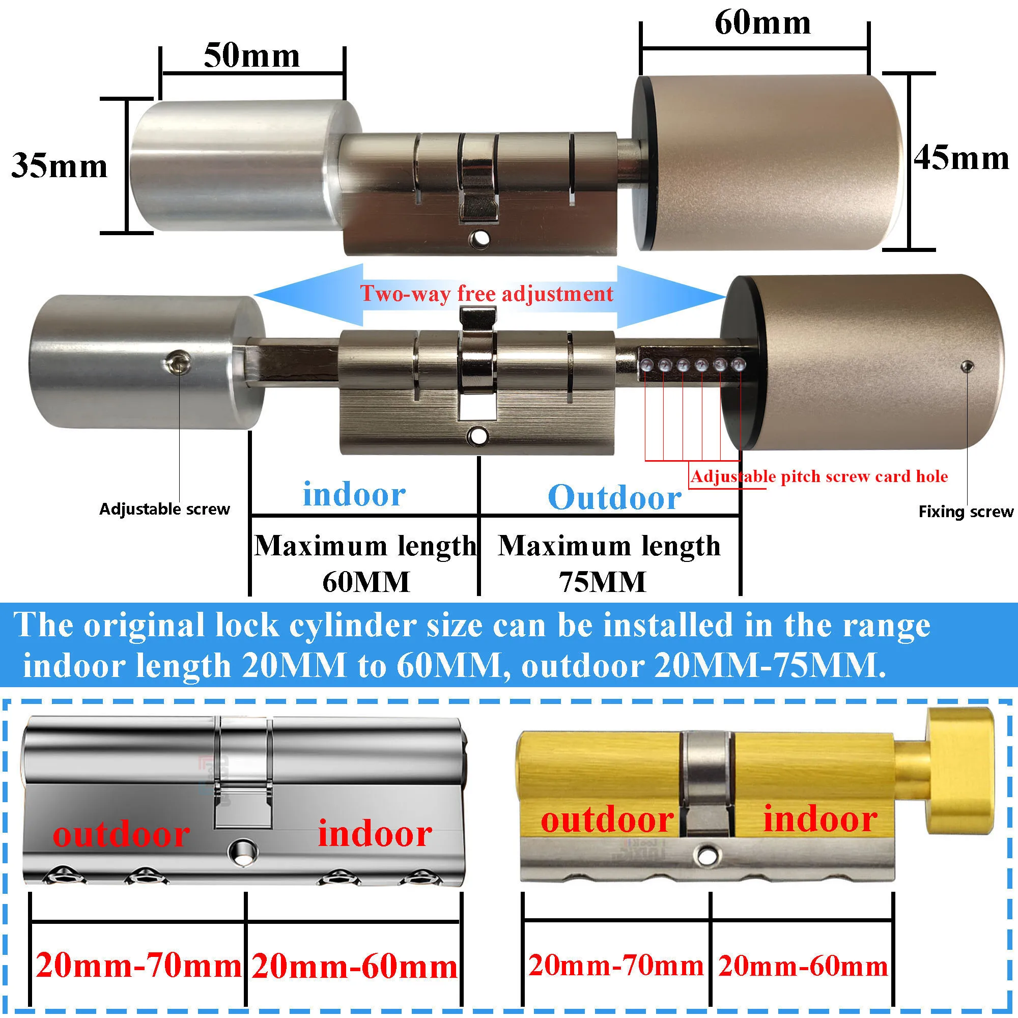 Variable size Fingerprint lock door Smart Outdoor Electronic Cylinder |