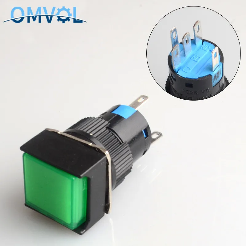 16 мм Мгновенный и самоблокирующийся кнопочный переключатель со светодиодной
