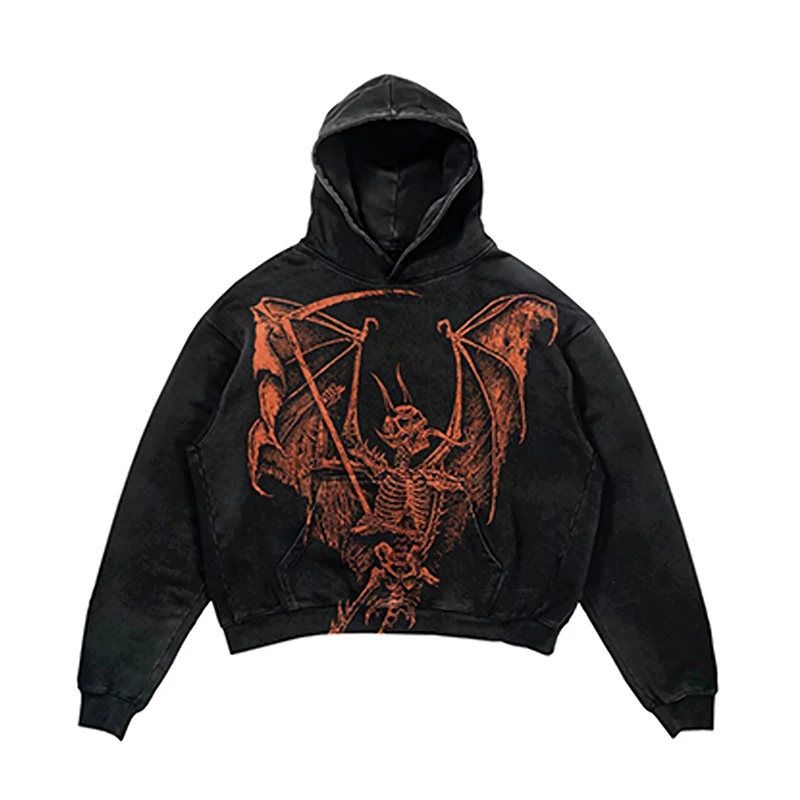 

Man Hip Hop Hoodie Sweatshirt Streetwear Men Skull Print Distressed Washed Hooded New Harajuku Loose Casual Punk Pullover Hoodie