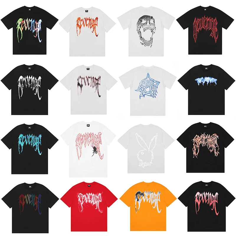 

Oversized REVENGE Cotton Short-sleeved High Street Men Women 1:1 Revenge Skull Lightning Hip-hop Casual T-shirt Men Clothing
