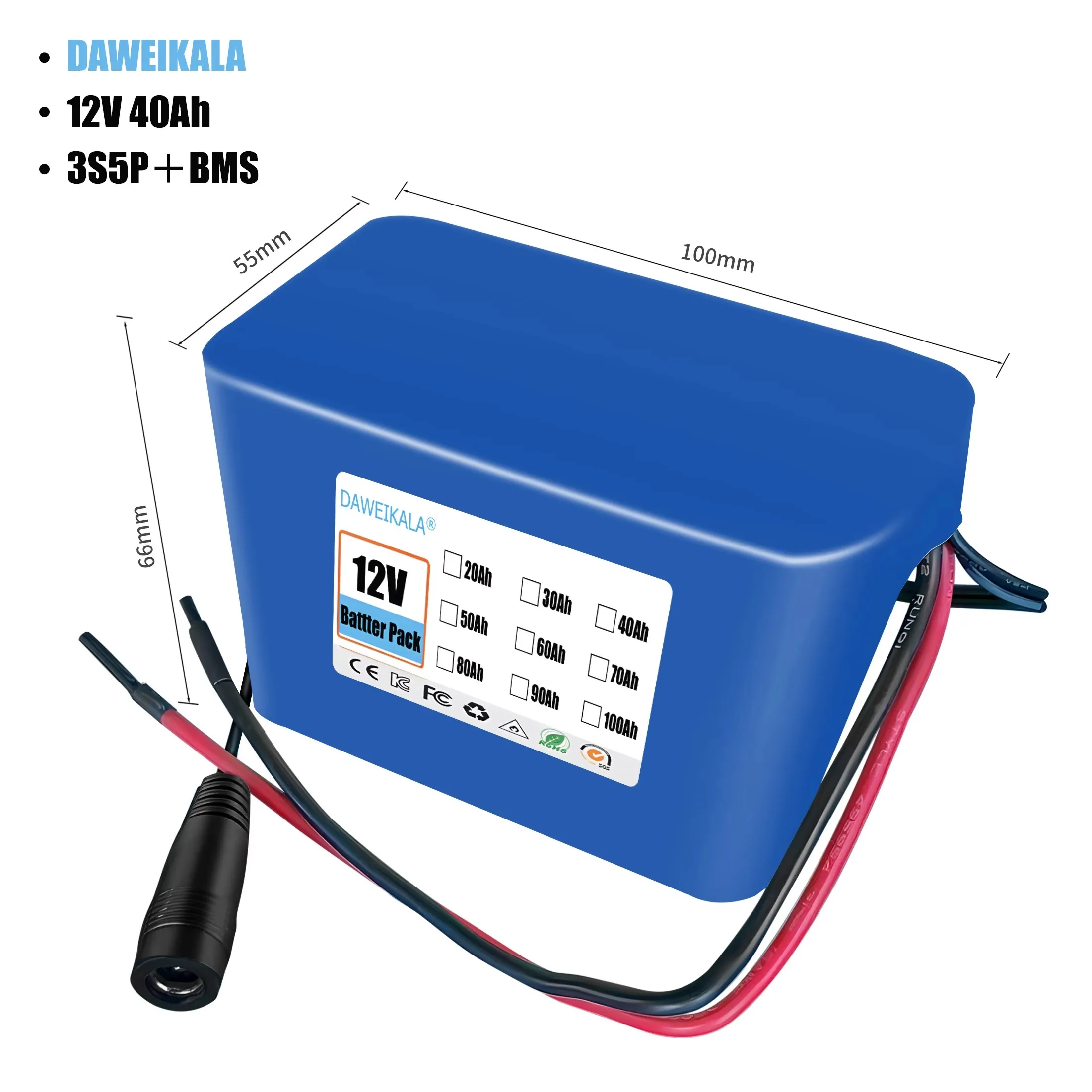 Dadolii 12V 3S12P литий-ионный аккумулятор 60000 мАч