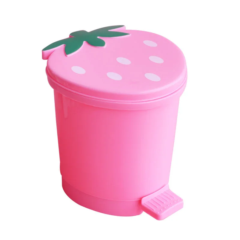 

Strawberry Waste Bin Desktop Car Trash Bin Storage Portable Plastic Garbage Basket Desktop With Lid Trash Can Bedroom Kawaii