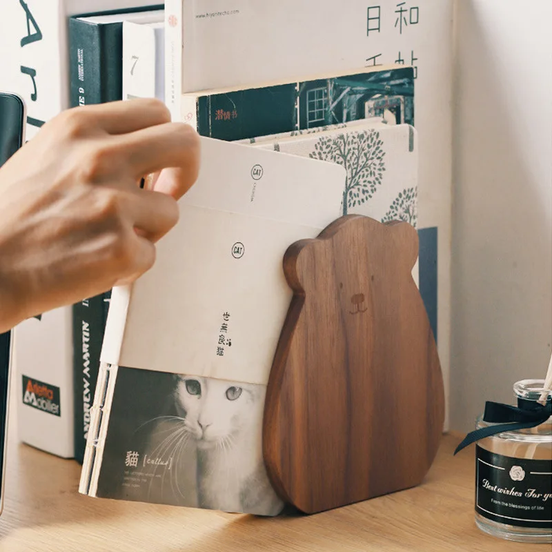 

Walnut Wood Bookends L-shaped Desk Organizer Desktop Book Holder School Stationery Office Accessories Nature Wood Book Stand