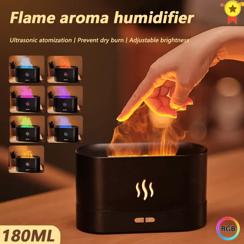 

180ML USB Essential Oil Diffuser Simulation Flame Ultrasonic Humidifier Home Office Air Freshener Fragrance Sooth Sleep Atomizer