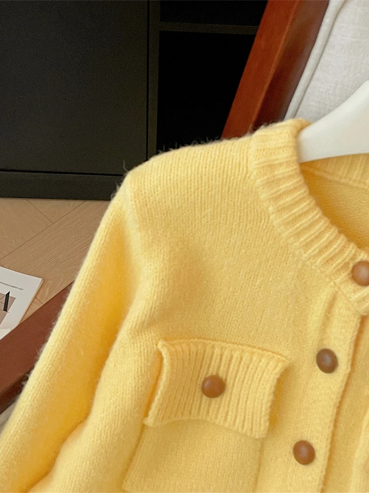 Женский желтый кардиган свитер в стиле Харадзюку 90-х годов винтажный корейский