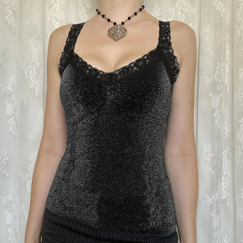 Яркая шелковая майка IAMHOTTY кокетка эстетичная контрастная кружевная лоскутная